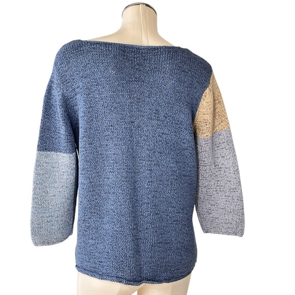 VTG J.H. COLLECTIBLES Blue Beige Color Block Long Sleeve Knit Sweater Top Sz XL - Picture 2 of 16